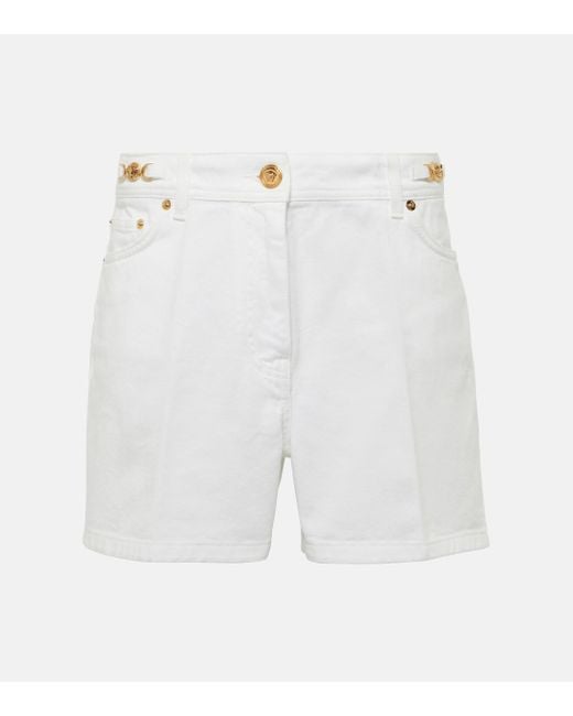 Versace White Barocco Denim Shorts