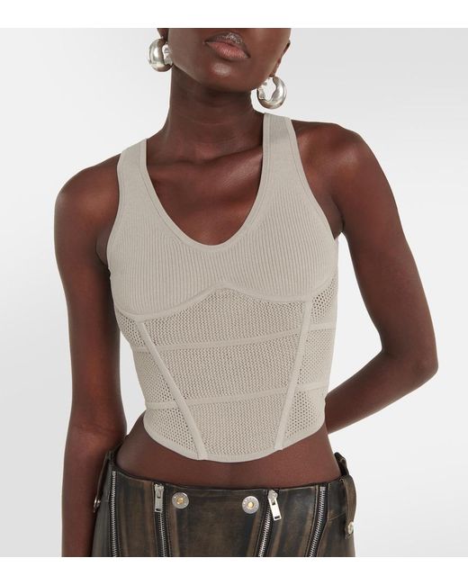 Dion Lee White Cropped Ribbed-Knit Bustier
