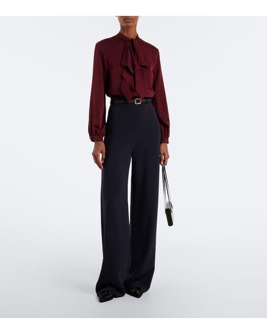 Max Mara Purple Tie-Neck Silk Blouse