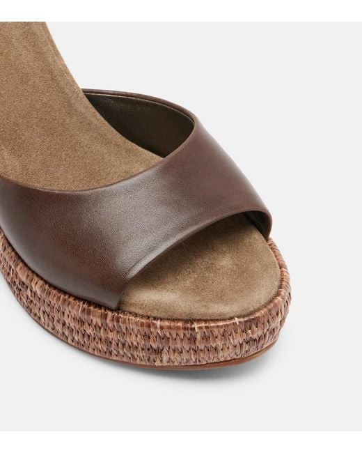 Brunello Cucinelli Brown Monili Leather Espadrille Wedges