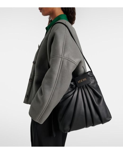 Loewe Black Draped Leather Tote Bag