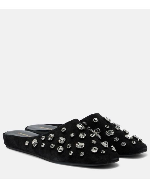 Veronica Beard Black Narcisa Crystal-Embellished Suede Mules