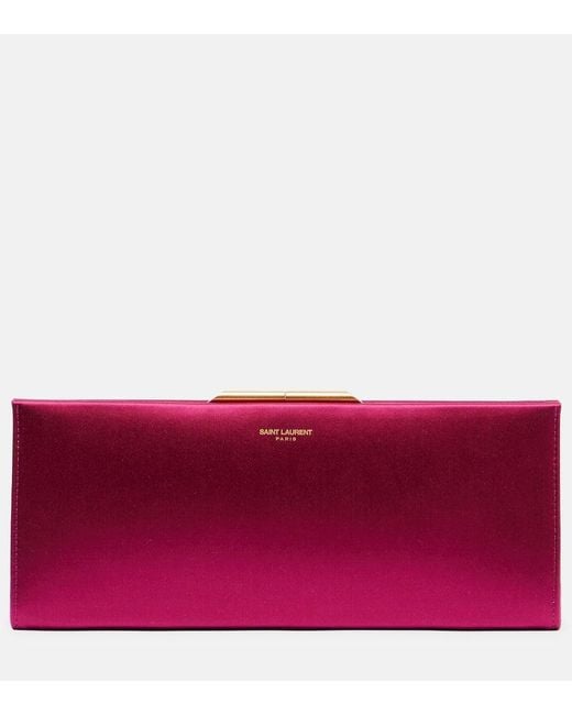 Clutch Midnight Small De Saten Saint Laurent de color Red