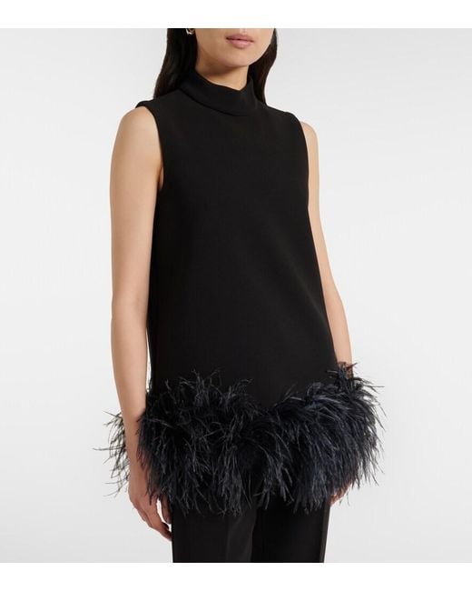 Max Mara Black Feather-Trimmed Top