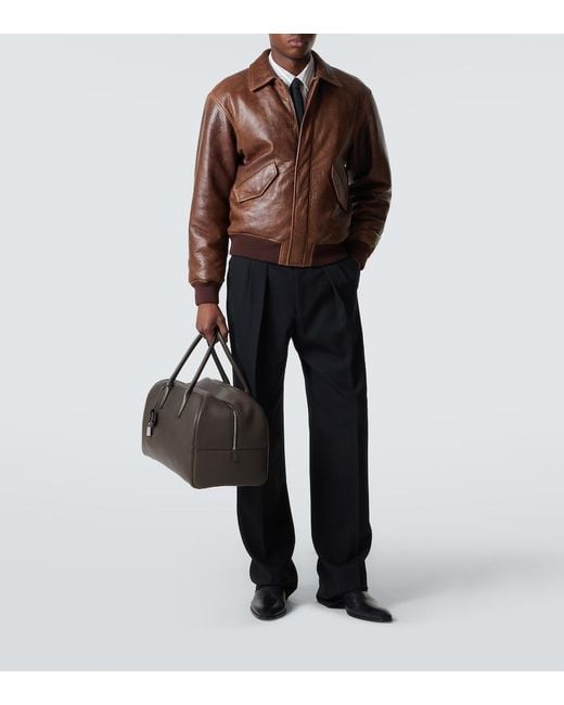 Saint Laurent Brown Leather Bomber Jacket for men