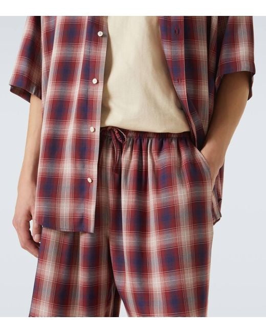 Acne Red Checked Shorts for men