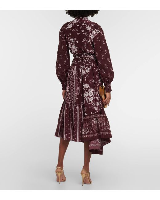 Erdem Brown Floral-print Asymmetric Silk Midi Dress