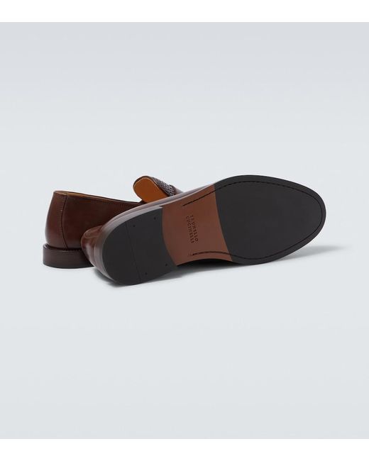 Brunello Cucinelli Brown Woven Leather Penny Loafers for men