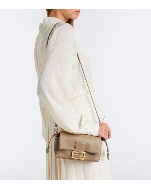 Fendi Metallic Baguette Small Leather Shoulder Bag