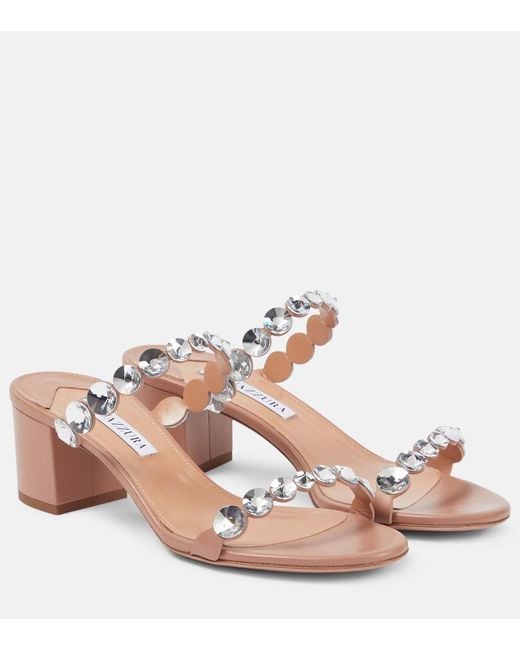 Aquazzura Pink Tequila Embellished Leather Sandals