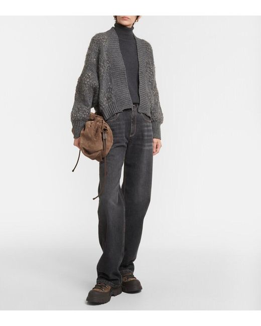 Brunello Cucinelli Gray Wool, Cashmere, And Silk Cardigan