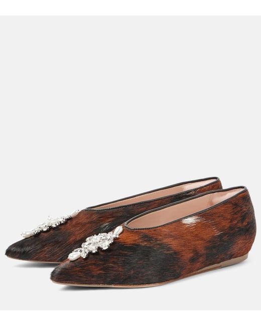 Simone Rocha Brown Embellished Calf Hair Ballet Flats