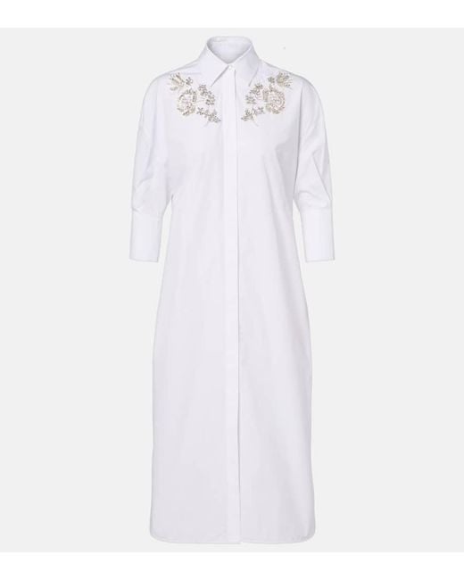 Erdem White Embroidered Cotton Poplin Shirt Dress