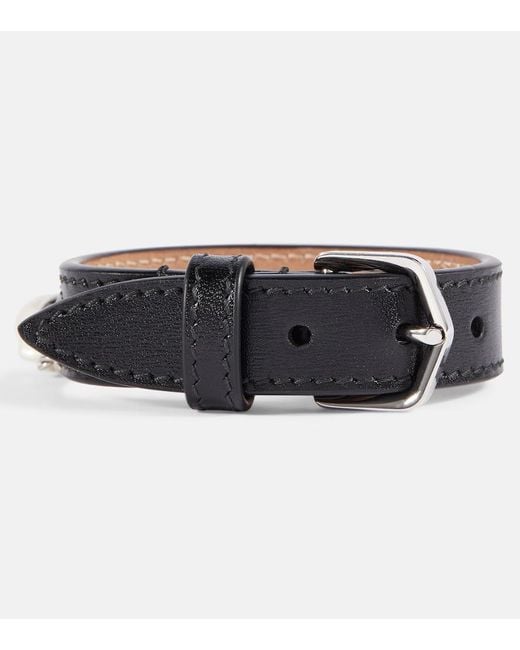 Alaïa Black Mother-Of-Pearl Leather Bracelet