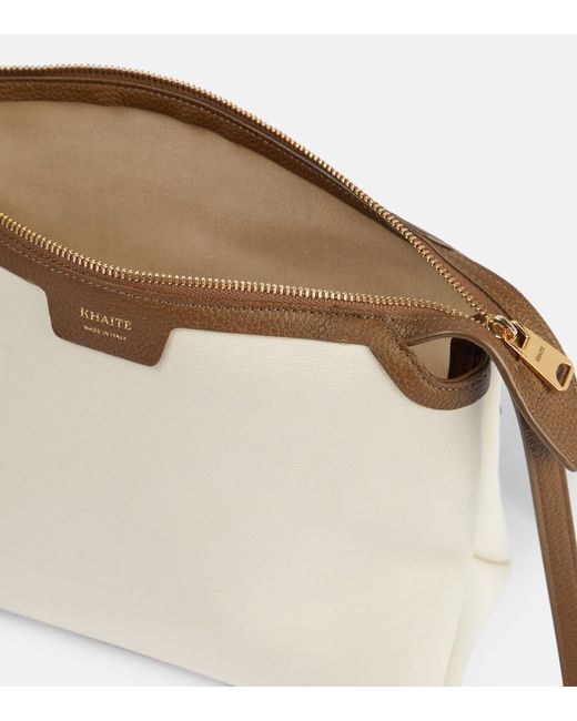 Khaite Natural Lina Leather-Trimmed Canvas Crossbody Bag