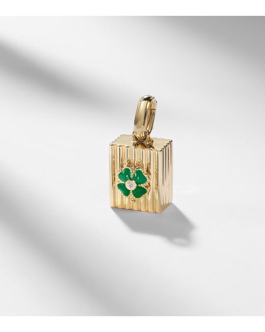 Yvonne Léon Metallic Trefle And Le Cubo 9Kt And Enamel Single Earring And Pendant Set With Diamonds