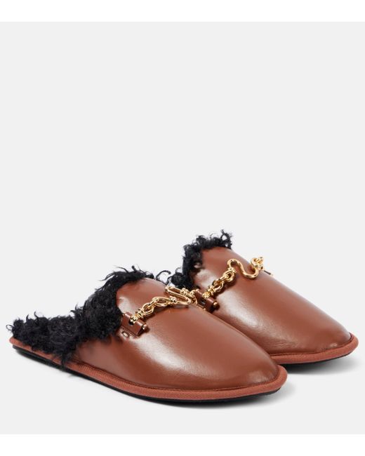 Stella McCartney Brown Ryder Teddy-trimmed Faux Leather Mules