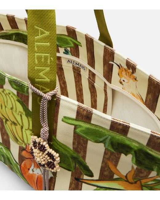 ALÉMAIS Green Toucan Tango Large Canvas Tote Bag