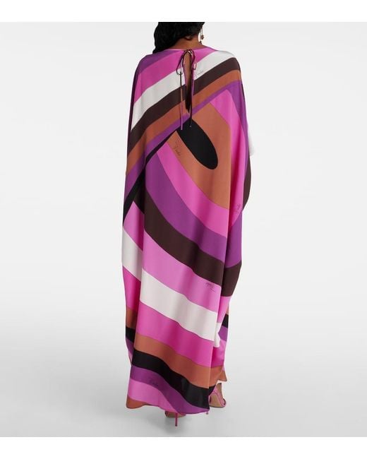 Emilio Pucci Pink Silk Printed Tie-Front Kaftan