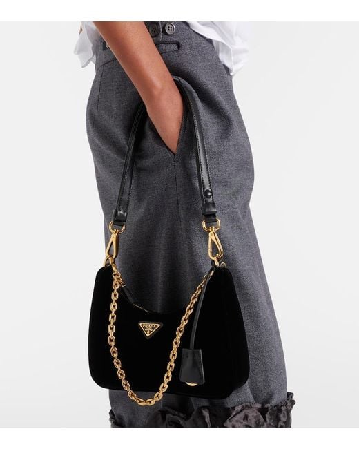Prada Black Re-Edition Mini Velvet Shoulder Bag