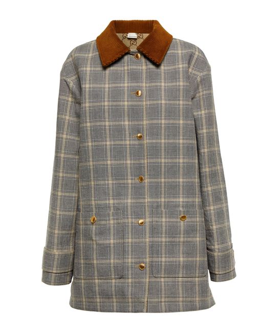 Gucci Checked Linen And Wool Jacket in Gray | Lyst