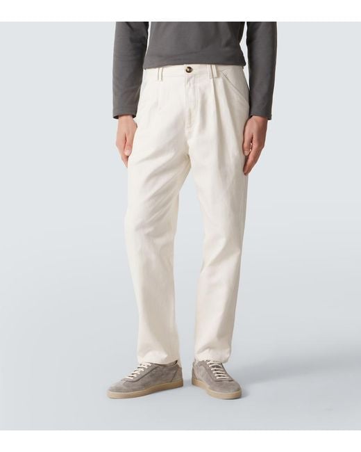 Brunello Cucinelli White Cotton And Linen Canvas Straight Pants for men