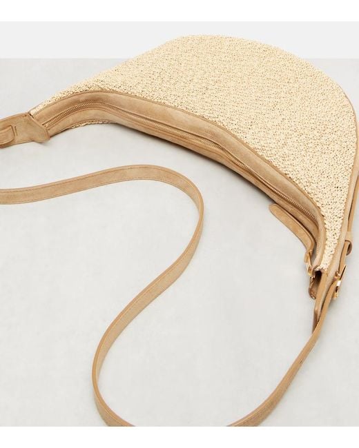 Khaite White Augustina Small Raffia And Suede Crossbody Bag