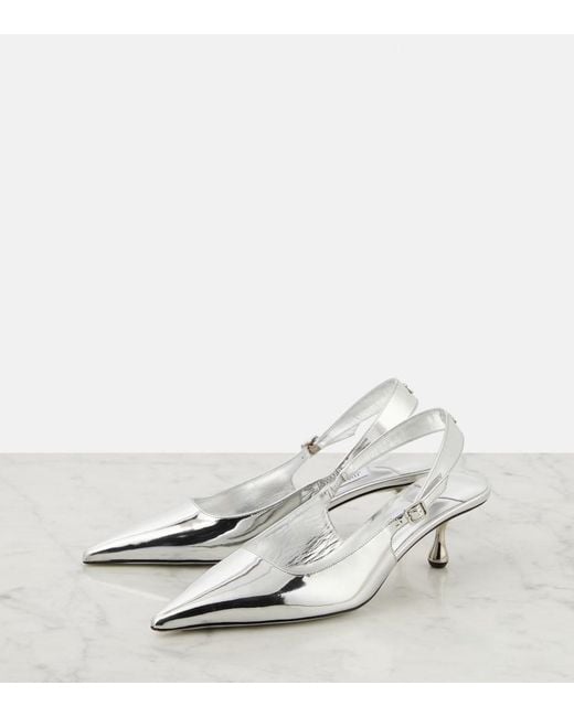 Jimmy Choo White Amel Metallic Leather Slingback Pumps