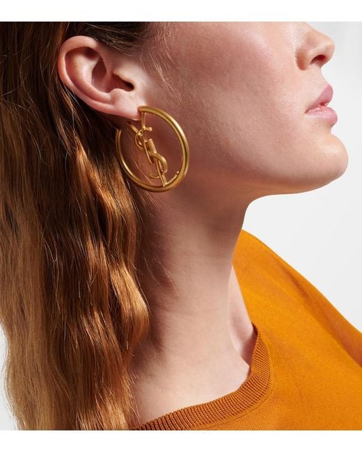 Saint Laurent Metallic Cassandre Hoop Earrings