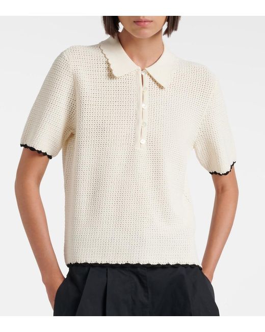 FRAME Natural Daybreak Crochet Scalloped Polo Shirt