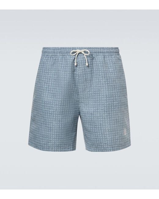 Brunello Cucinelli Blue Printed Swim Trunks for men