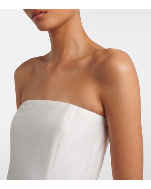 LEO LIN White Rayna Floral-Applique Linen-Blend Bustier Gown