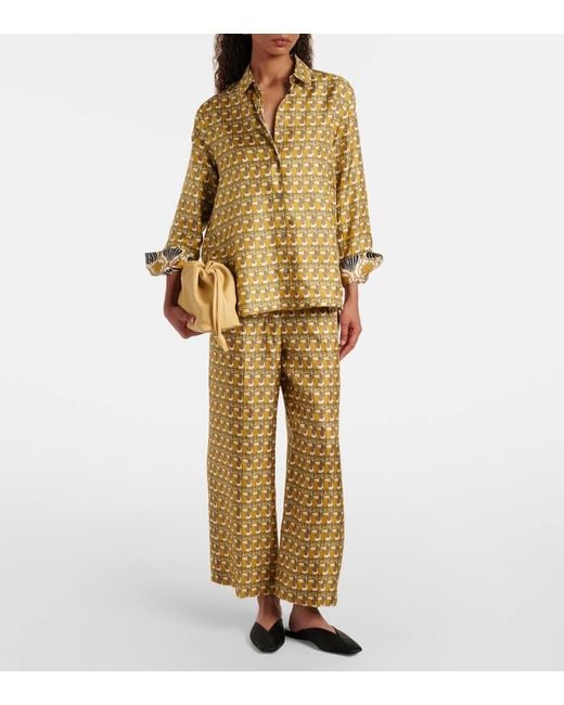 Max Mara Yellow Printed Reversible Silk Shirt