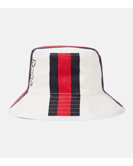 Gucci Red Logo Cotton Canvas Bucket Hat