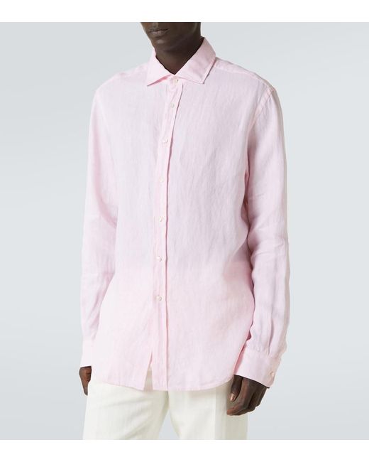 Ralph Lauren Pink Linen Oxford Shirt for men
