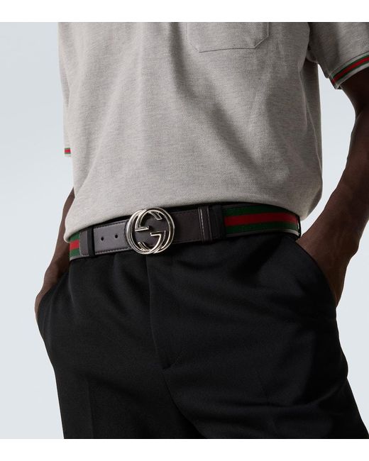 Gucci Black Interlocking G Web Leather Belt for men