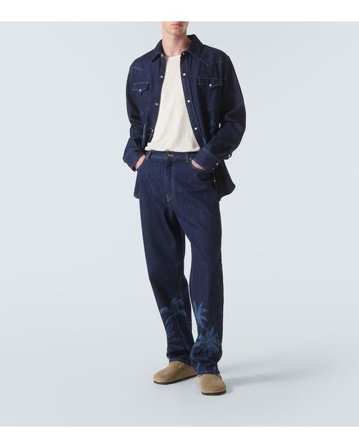 Alanui Blue Jungle Printed Straight Jeans for men
