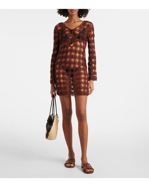 Anna Kosturova Red Crochet Cotton Minidress