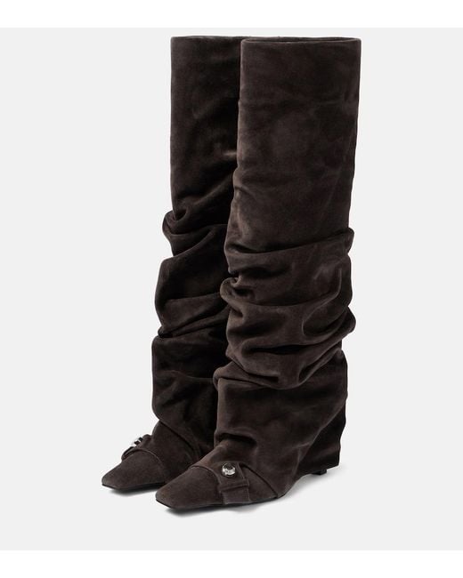 The Attico Black Juno 95 Suede Knee-High Boots