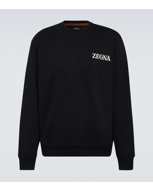 Felpa in jersey di cotone con logo di Zegna in Black da Uomo