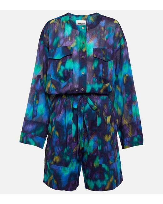 Isabel Marant Blue Niely Printed Cotton Playsuit