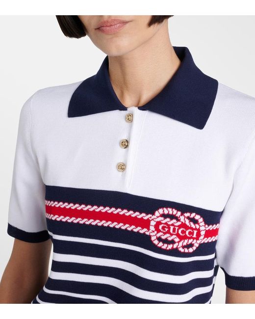 Gucci Blue Poloshirt Aus Baumwolle Mit Nadelstich Und Intarsie, Grösse