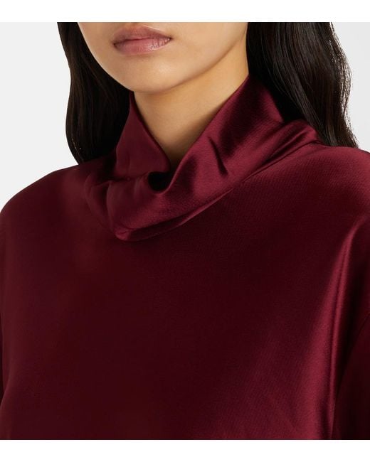 Leset Red Barb Satin Turtleneck Top