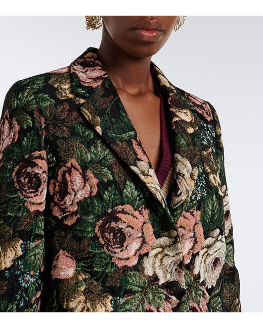 Dries Van Noten Black Floral Jacquard Coat