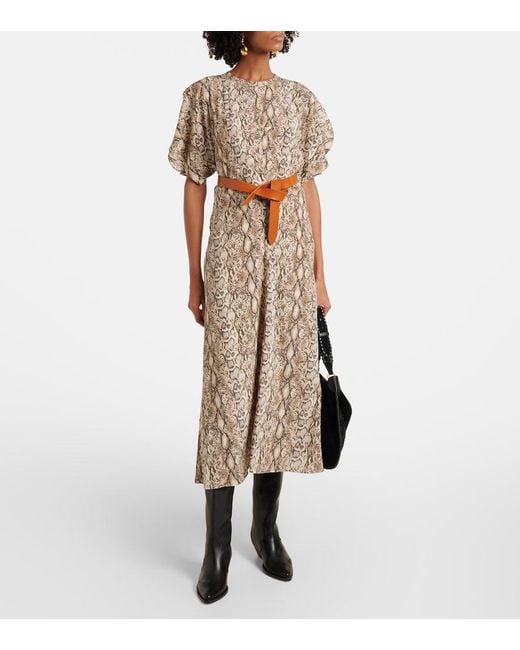 Isabel Marant Natural Keany Printed Silk-Blend Midi Dress