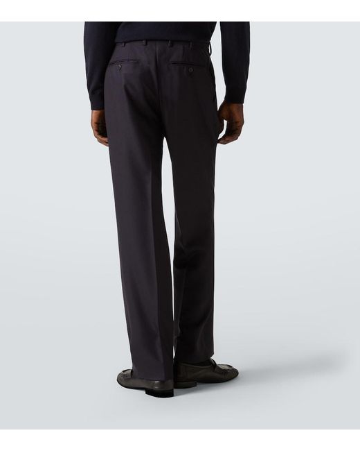 Saman Amel Blue Amo Wool Twill Straight-Leg Pants for men
