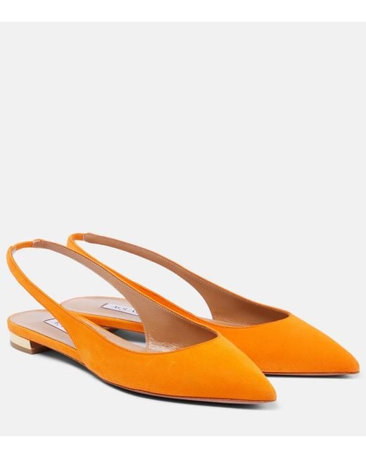 Aquazzura Orange Purist Suede Slingback Flats