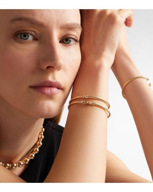 David Yurman Metallic Cablespira Flex X Micro 18Kt Cuff Bracelet With Diamonds