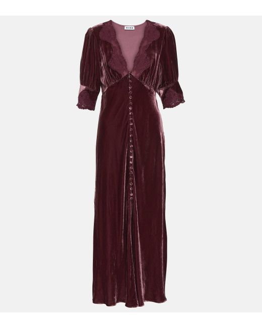 Rixo Purple Lace-trimmed Velvet Maxi Dress