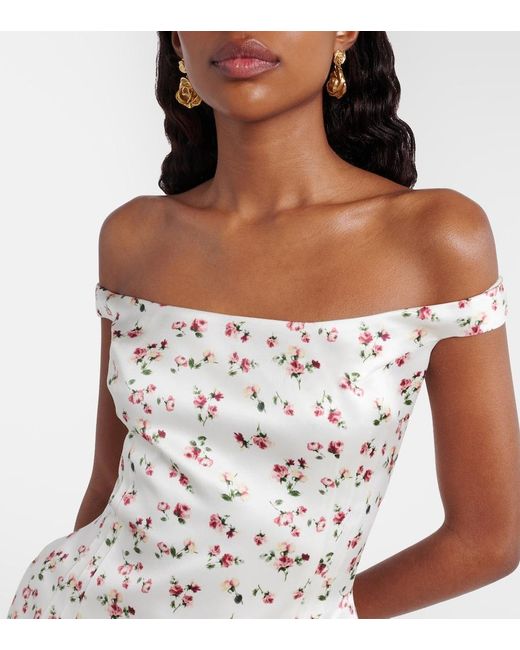 Magda Butrym White Floral Silk Satin Minidress